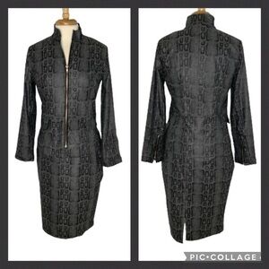 Lilli Sucre Gray Snakeskin Career Knee Length Skirt & Zip Front Jacket Set Small
